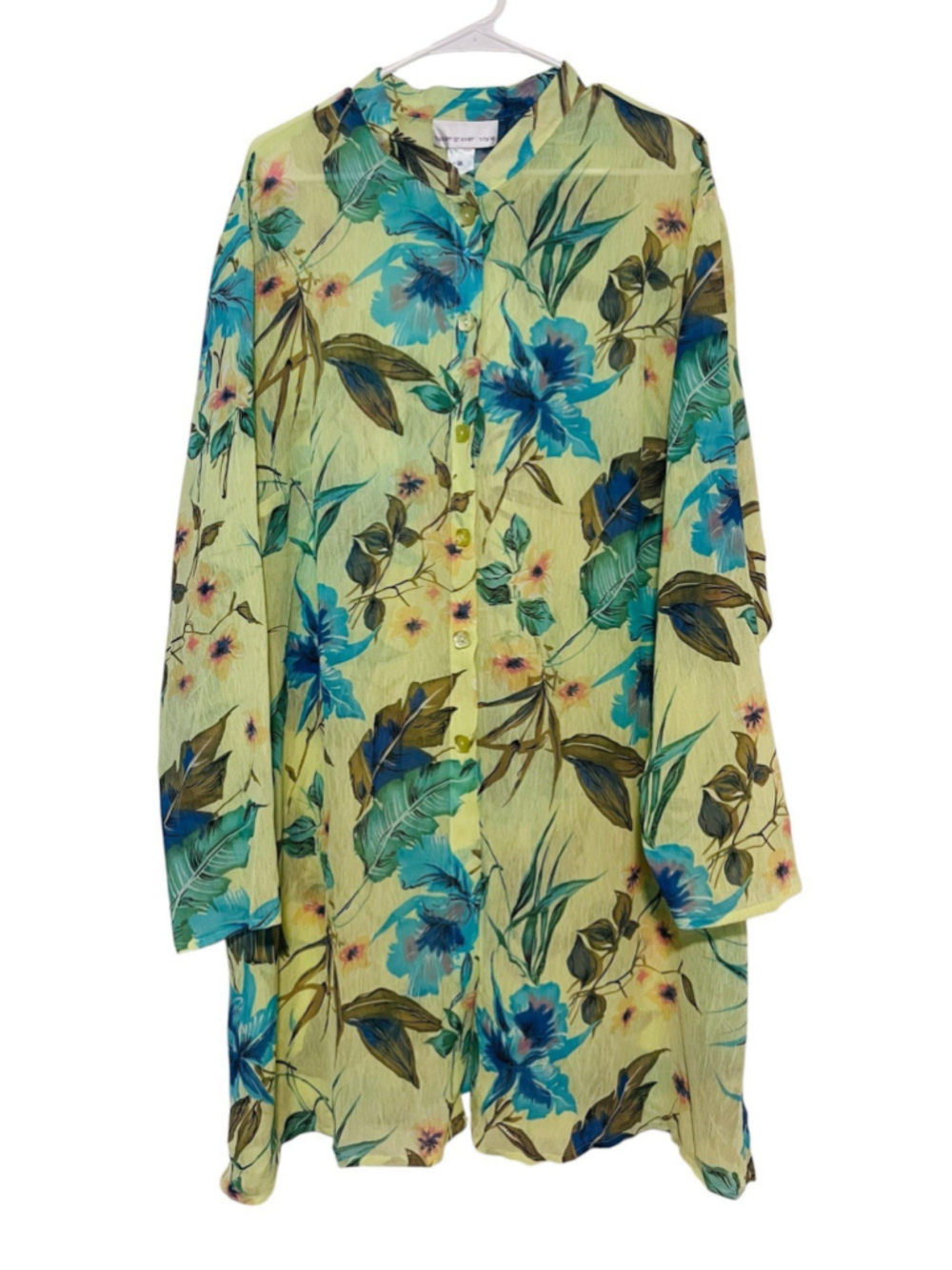 Susan Graver Floral Chiffon Botanical Floral Tunic Blouse Women’s 3X Button Up - Picture 4 of 6